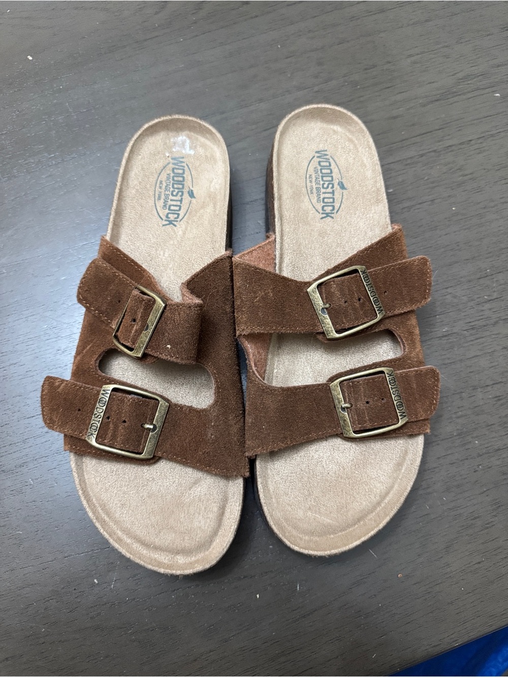 Woodstock Kids Brown Suede Double-Buckle Slide Sandals